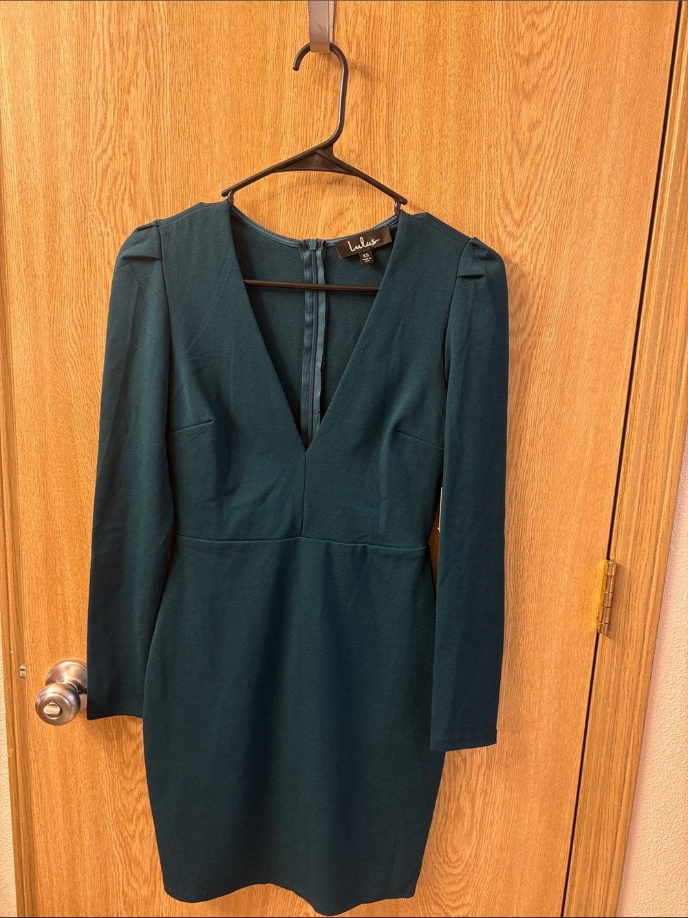 Lulu's Deep Teal Long Sleeve V-Neck Sheath Dress